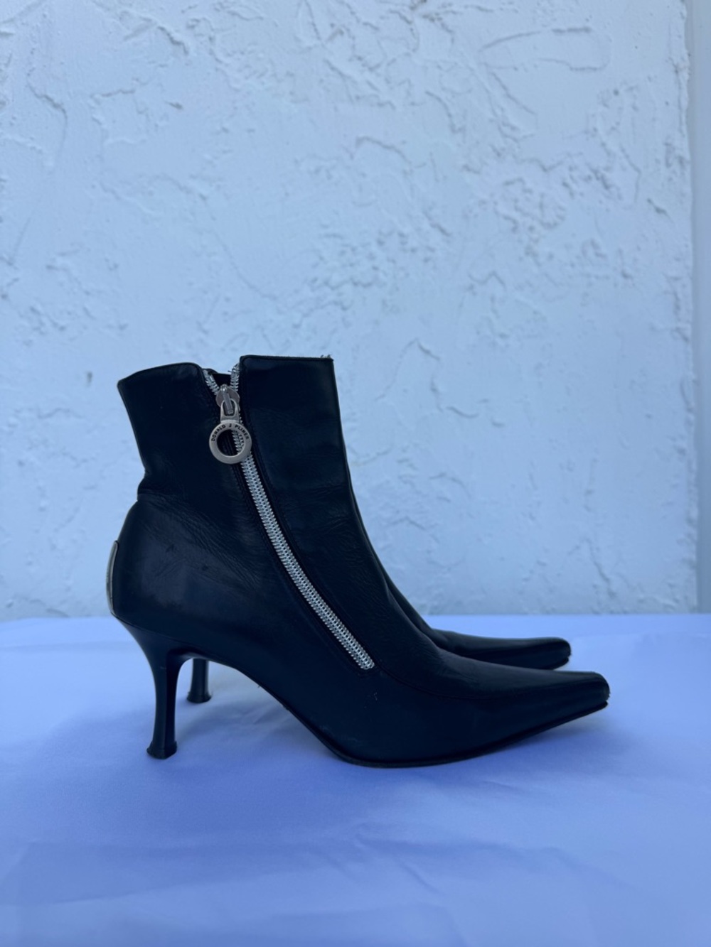 Black Leather Pointed Toe Ankle Boots - Women